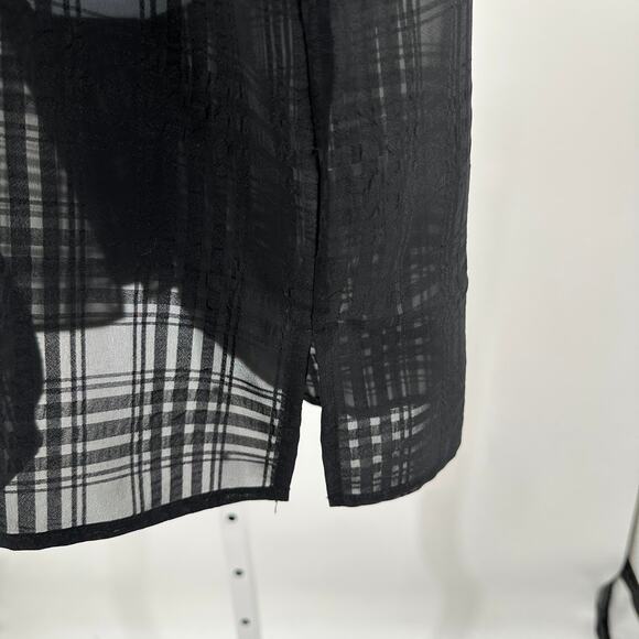 Liz Baker Sheer Shirt WMNS 14 Black Textured Grid Long Sleeve Button Up Bouse - Picture 6 of 10